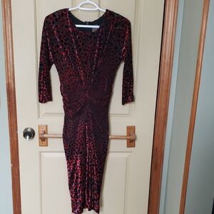 Taylor Elegant Red and Black Polka Dot Dress